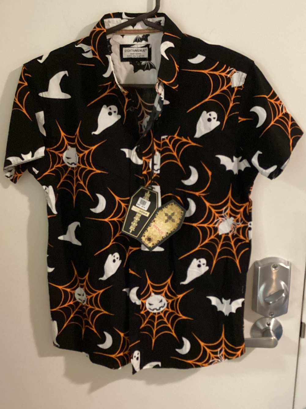 Fangtastic Halloween Button-Down Shirt - Black/Orange
